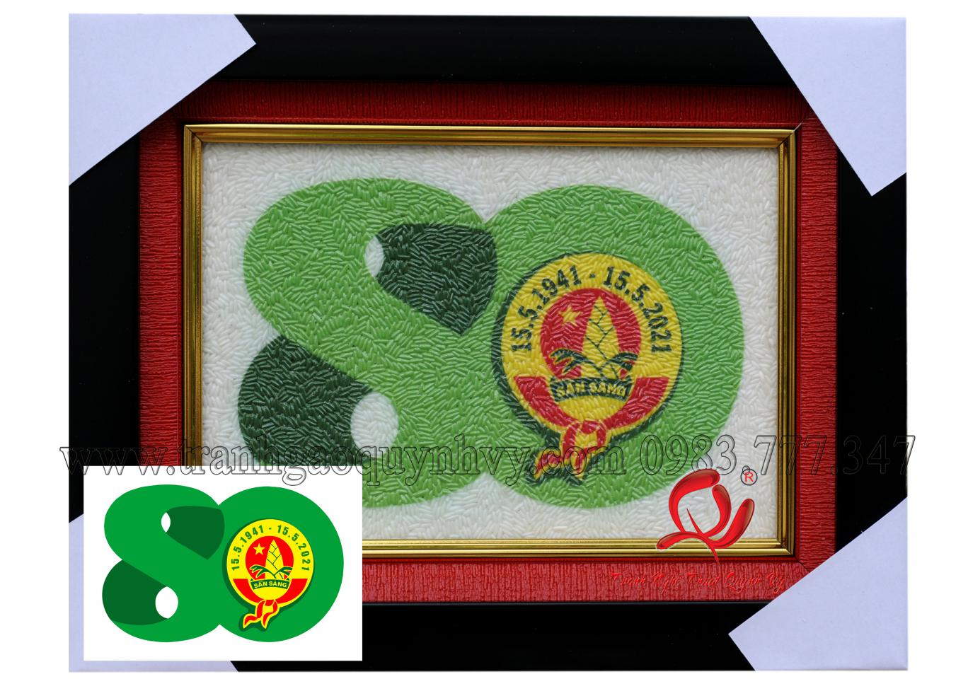 Tranh Gạo Màu Logo 80 Năm Thành Lập Đội - 20 x 30